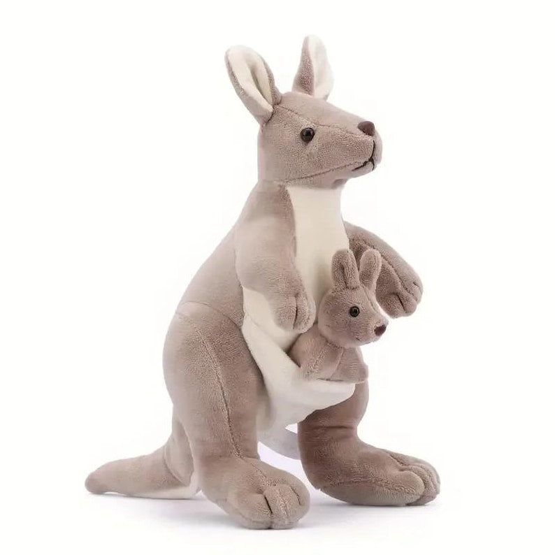 Mother & Baby Kangaroo Plush Toy – Soft Stuffed Animal Set – Cute Funny Kangaroo Doll – Kids Birthday Gift – Australia Wildlife Toy