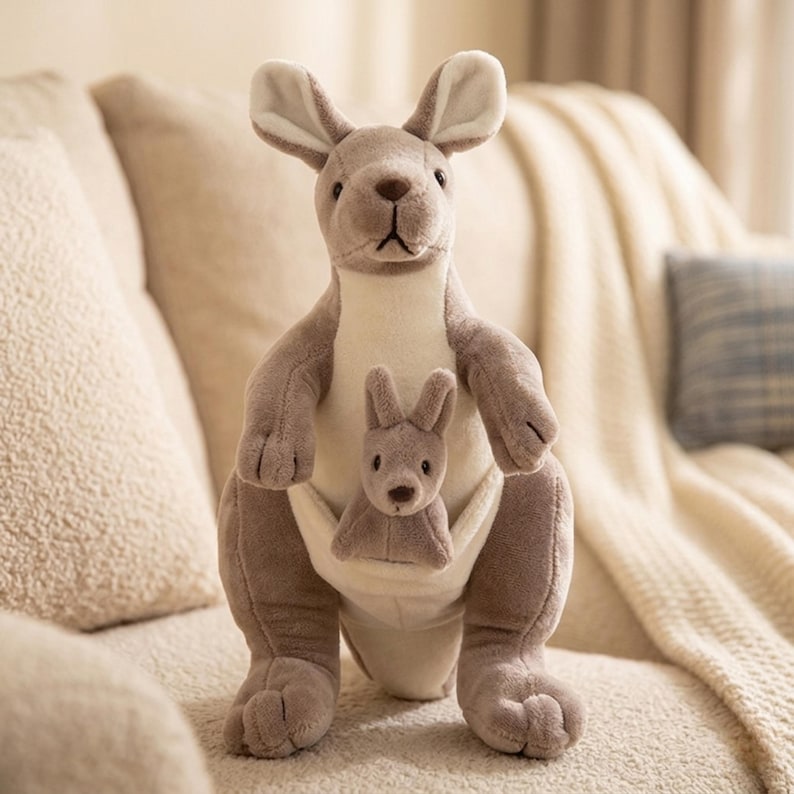 Mother & Baby Kangaroo Plush Toy – Soft Stuffed Animal Set – Cute Funny Kangaroo Doll – Kids Birthday Gift – Australia Wildlife Toy