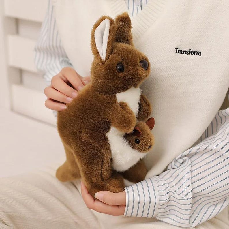 Ultrasoft Kangaroo Plush Toy with Baby Joey – Lifelike Mum & Baby Stuffed Animal – Kids Birthday Gift – Nursery Decor