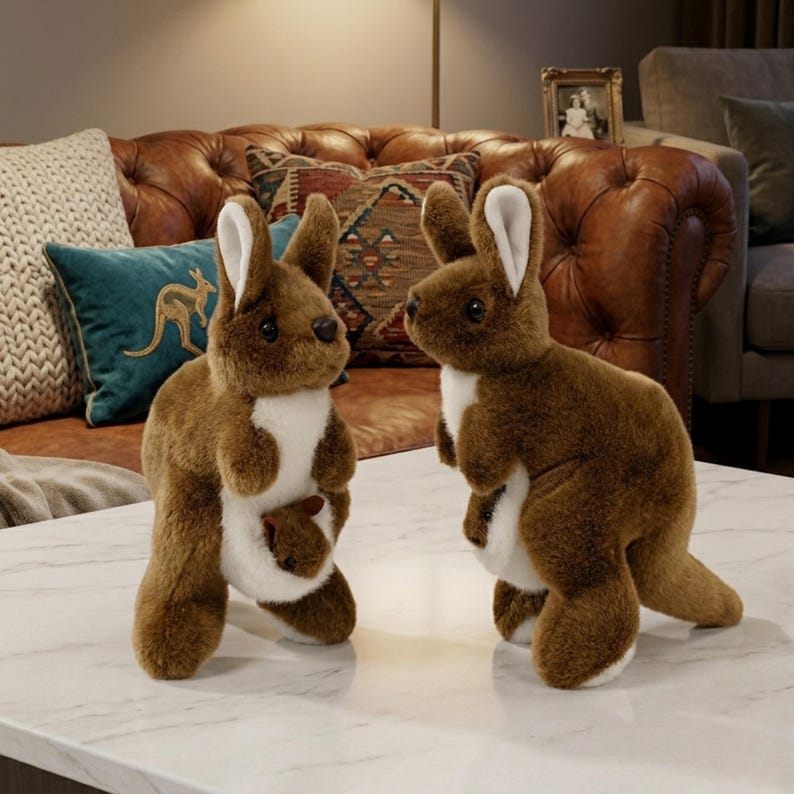 Ultrasoft Kangaroo Plush Toy with Baby Joey – Lifelike Mum & Baby Stuffed Animal – Kids Birthday Gift – Nursery Decor