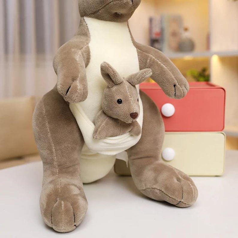 Mother & Baby Kangaroo Plush Toy – Soft Stuffed Animal Set – Cute Funny Kangaroo Doll – Kids Birthday Gift – Australia Wildlife Toy
