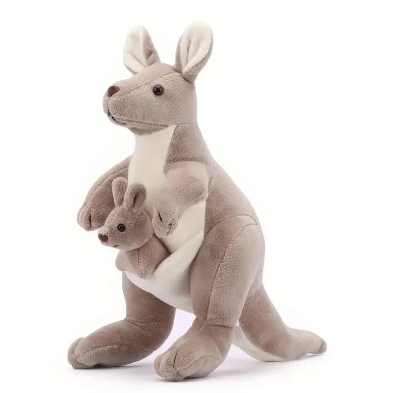 Mother & Baby Kangaroo Plush Toy – Soft Stuffed Animal Set – Cute Funny Kangaroo Doll – Kids Birthday Gift – Australia Wildlife Toy