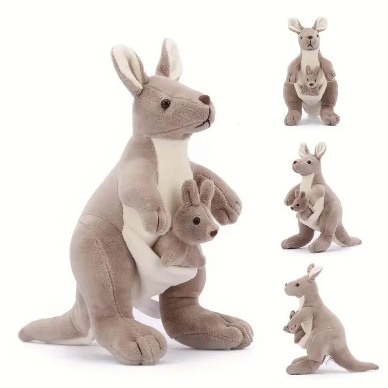 Mother & Baby Kangaroo Plush Toy – Soft Stuffed Animal Set – Cute Funny Kangaroo Doll – Kids Birthday Gift – Australia Wildlife Toy