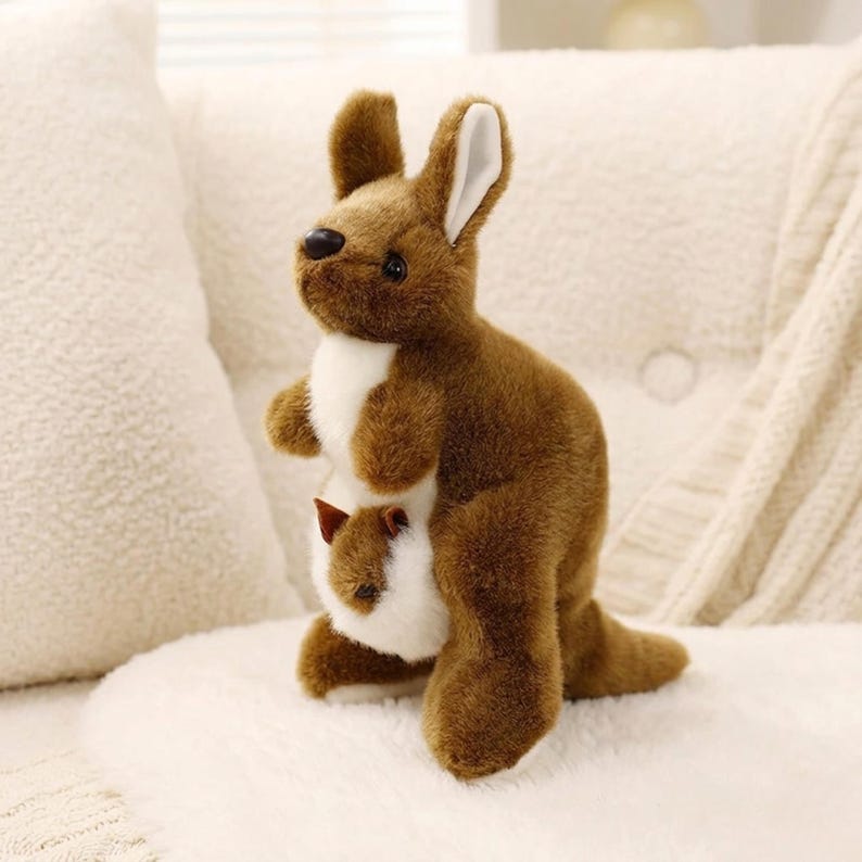 Ultrasoft Kangaroo Plush Toy with Baby Joey – Lifelike Mum & Baby Stuffed Animal – Kids Birthday Gift – Nursery Decor