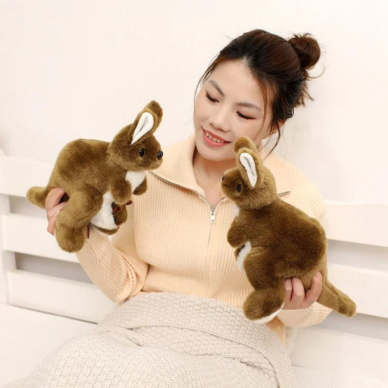 Ultrasoft Kangaroo Plush Toy with Baby Joey – Lifelike Mum & Baby Stuffed Animal – Kids Birthday Gift – Nursery Decor