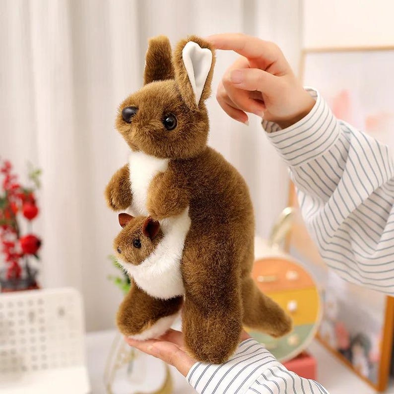 Ultrasoft Kangaroo Plush Toy with Baby Joey – Lifelike Mum & Baby Stuffed Animal – Kids Birthday Gift – Nursery Decor