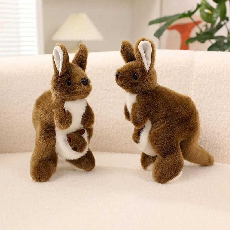 Ultrasoft Kangaroo Plush Toy with Baby Joey – Lifelike Mum & Baby Stuffed Animal – Kids Birthday Gift – Nursery Decor