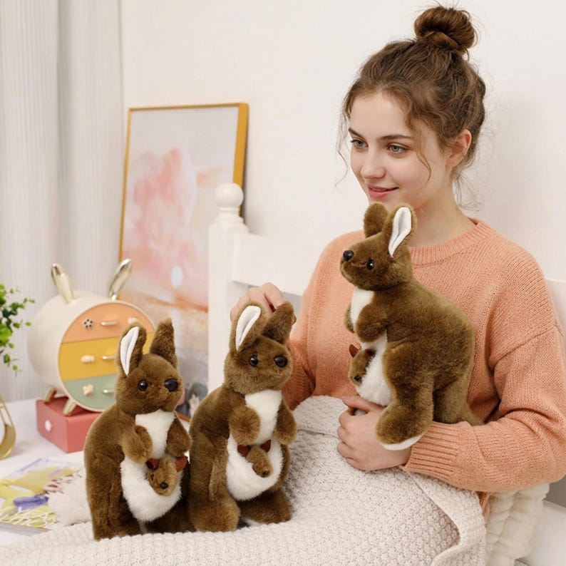 Ultrasoft Kangaroo Plush Toy with Baby Joey – Lifelike Mum & Baby Stuffed Animal – Kids Birthday Gift – Nursery Decor