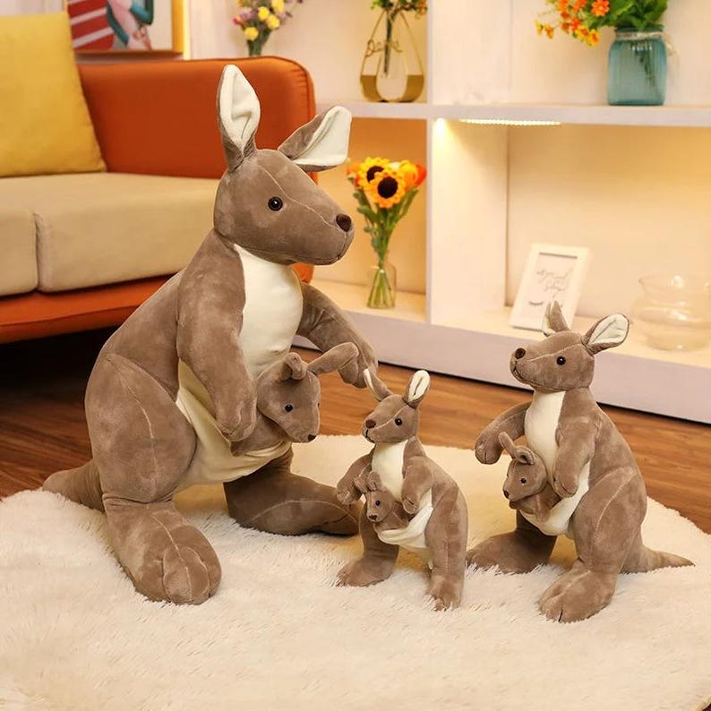 Mother & Baby Kangaroo Plush Toy – Soft Stuffed Animal Set – Cute Funny Kangaroo Doll – Kids Birthday Gift – Australia Wildlife Toy