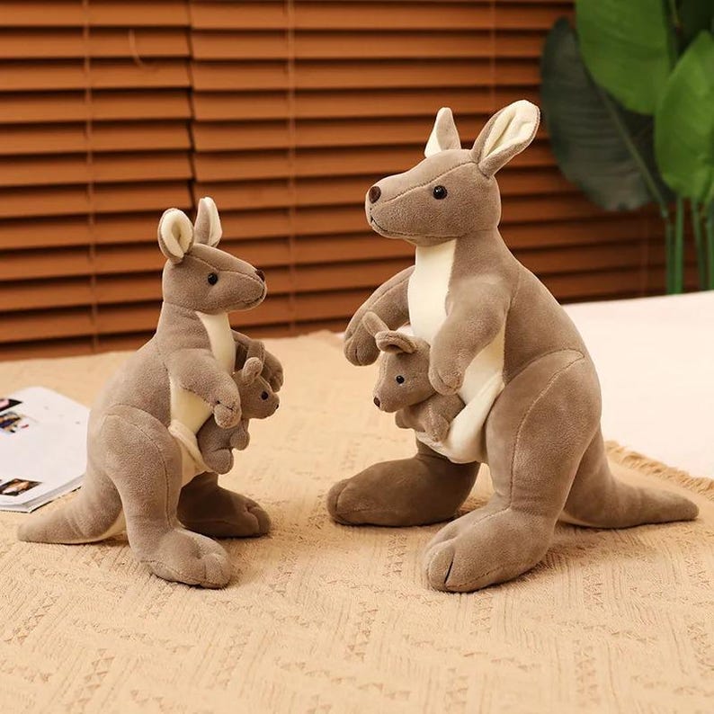 Mother & Baby Kangaroo Plush Toy – Soft Stuffed Animal Set – Cute Funny Kangaroo Doll – Kids Birthday Gift – Australia Wildlife Toy